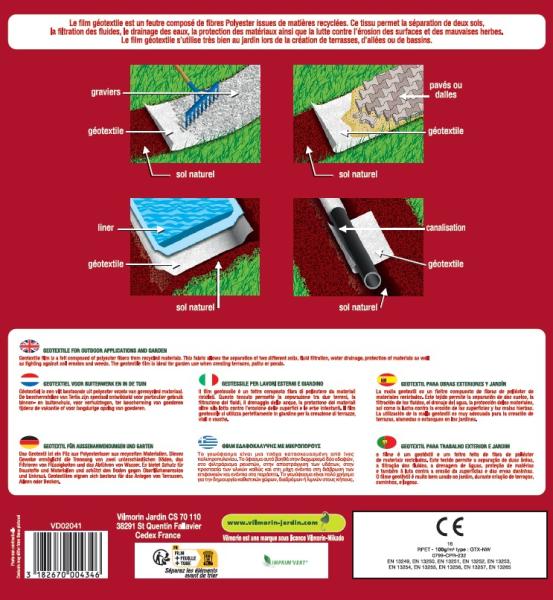 Aménagement des allées, massifs et haies - Géotextile Recyclé Travaux Extérieurs - 100 g/m² -1 m x 10 m - Blanc - MEDIA_PACKAGING_VERSO